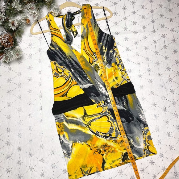 CACHE Yellow Canary Multi Print Halter Mini Dress - Picture 5 of 6